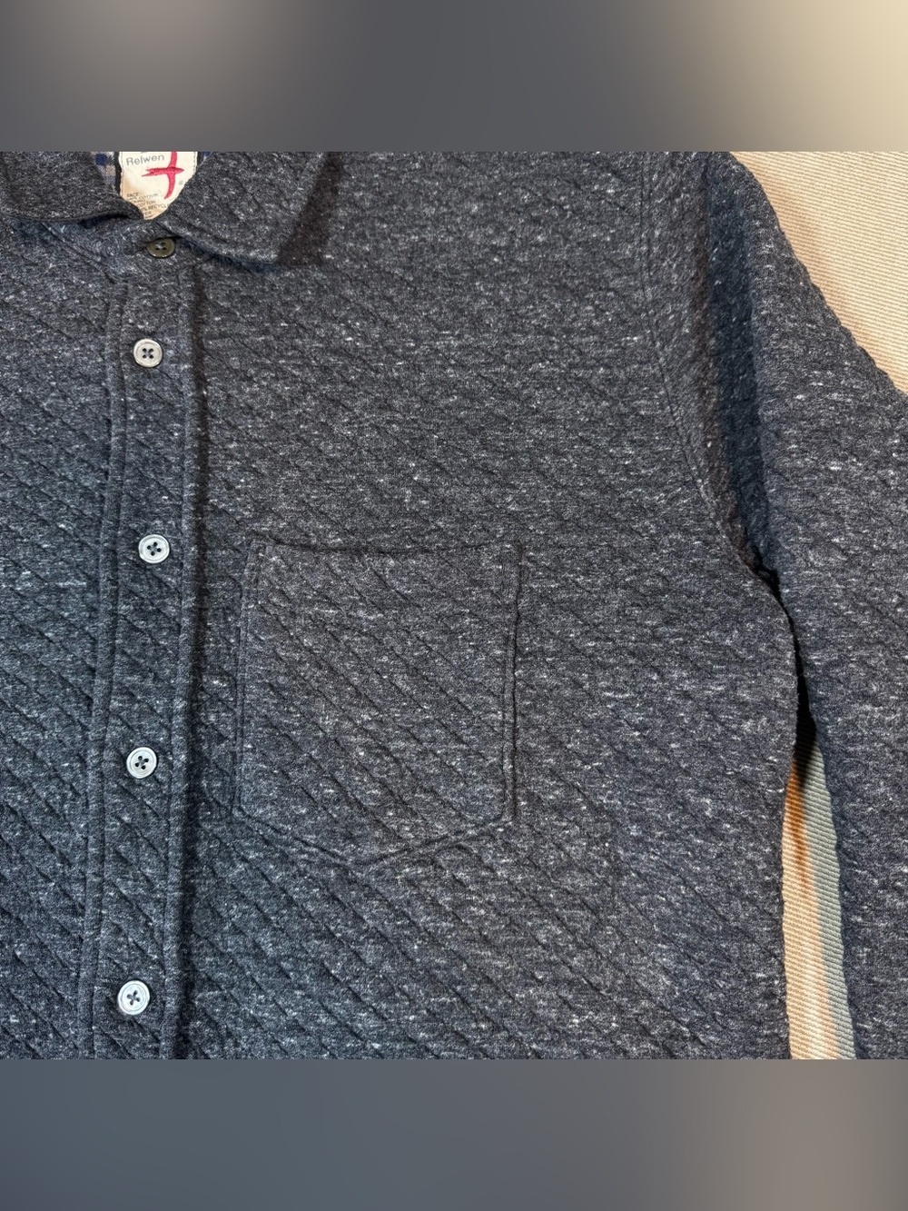 Relwen Bubble Knit Shirt Jacket Mens Large Grey Quilted Button Up Huckberry - Picture 3 of 13